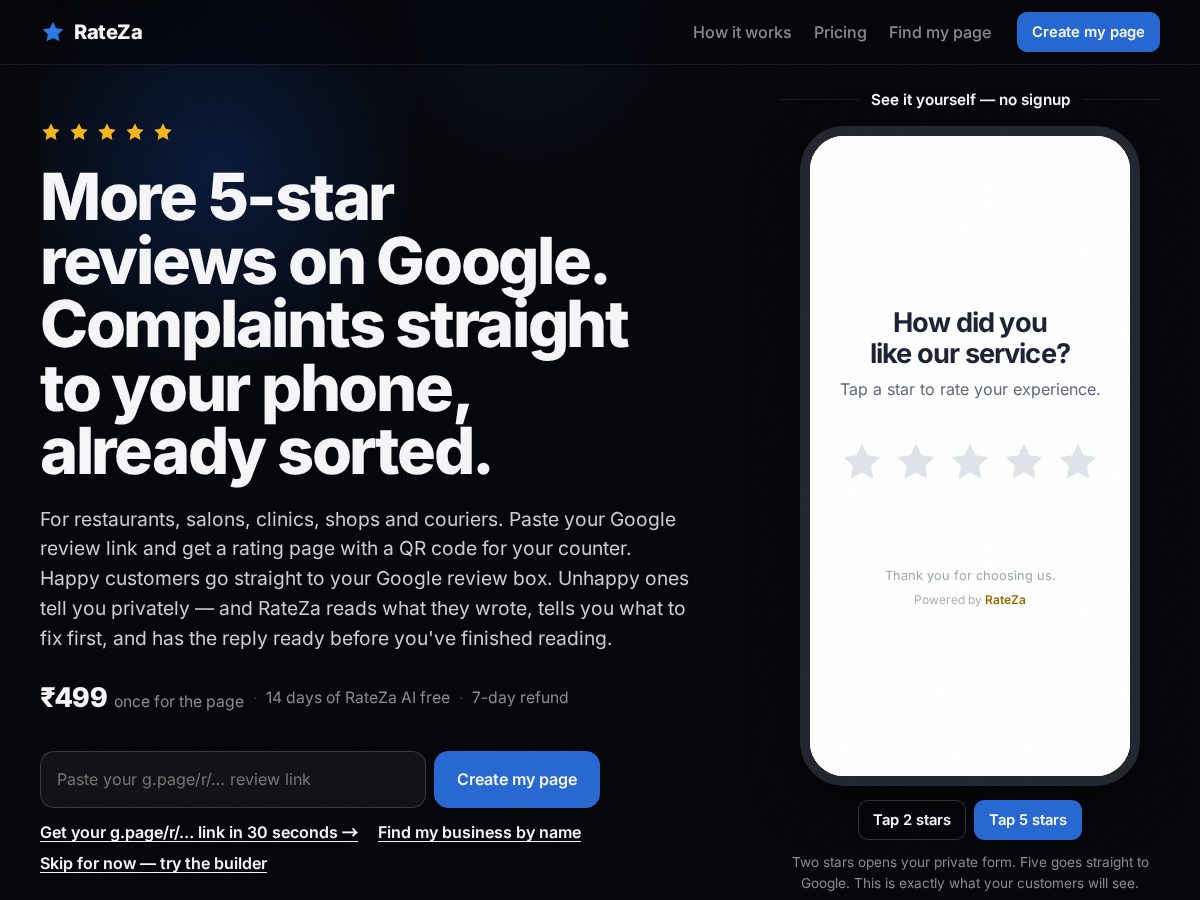 Landing-page snapshot of rateza.net
