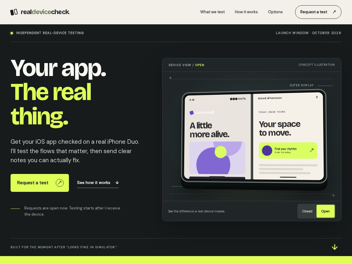 Landing-page snapshot of realdevicecheck.com