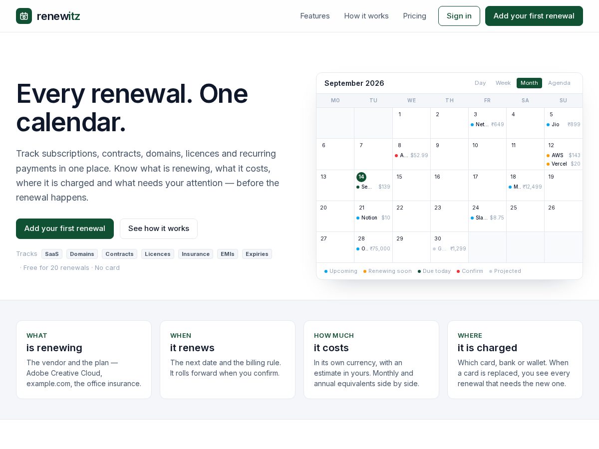Landing-page snapshot of renewitz.com