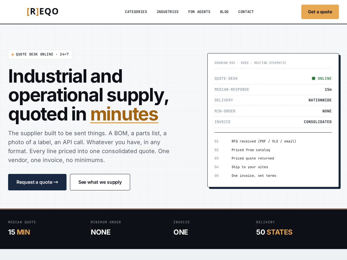 Landing-page snapshot of reqosupply.com