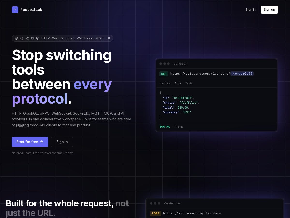 Landing-page snapshot of request-lab.com