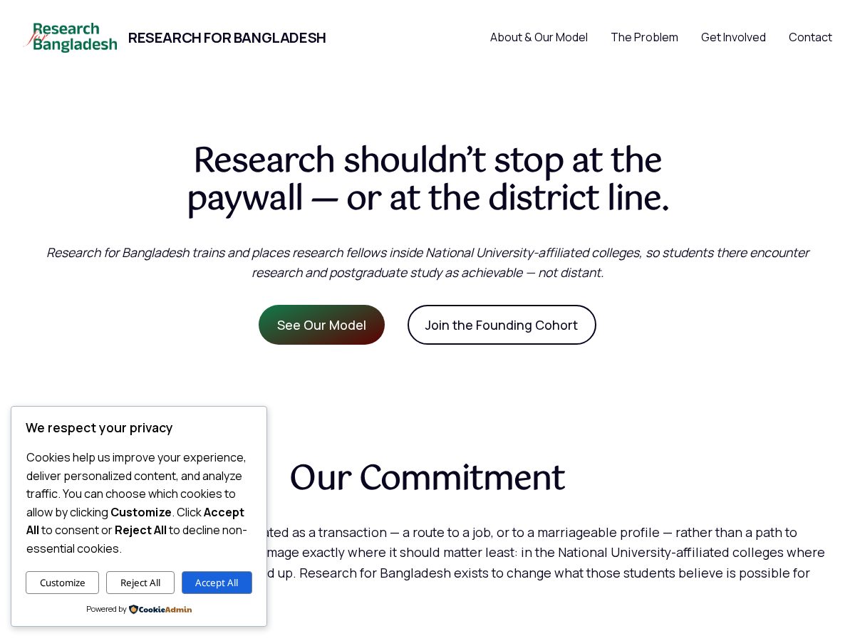 Landing-page snapshot of researchforbangladesh.org