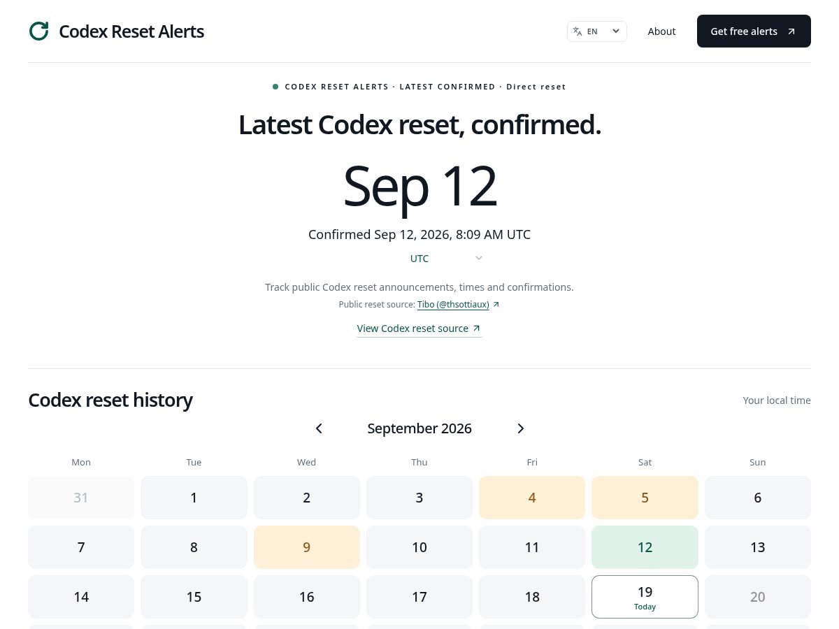 Landing-page snapshot of resetcalendar.com