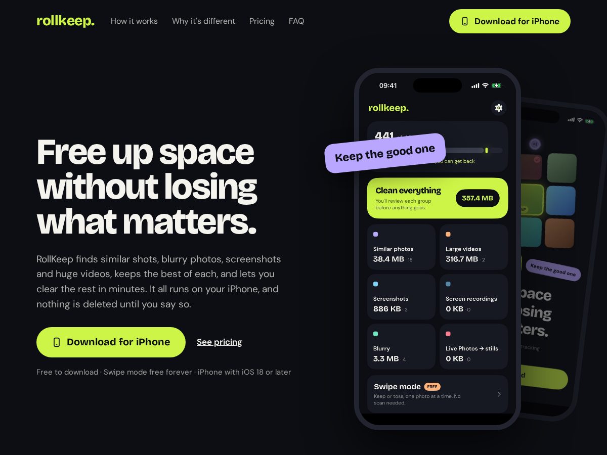 Landing-page snapshot of rollkeepapp.com