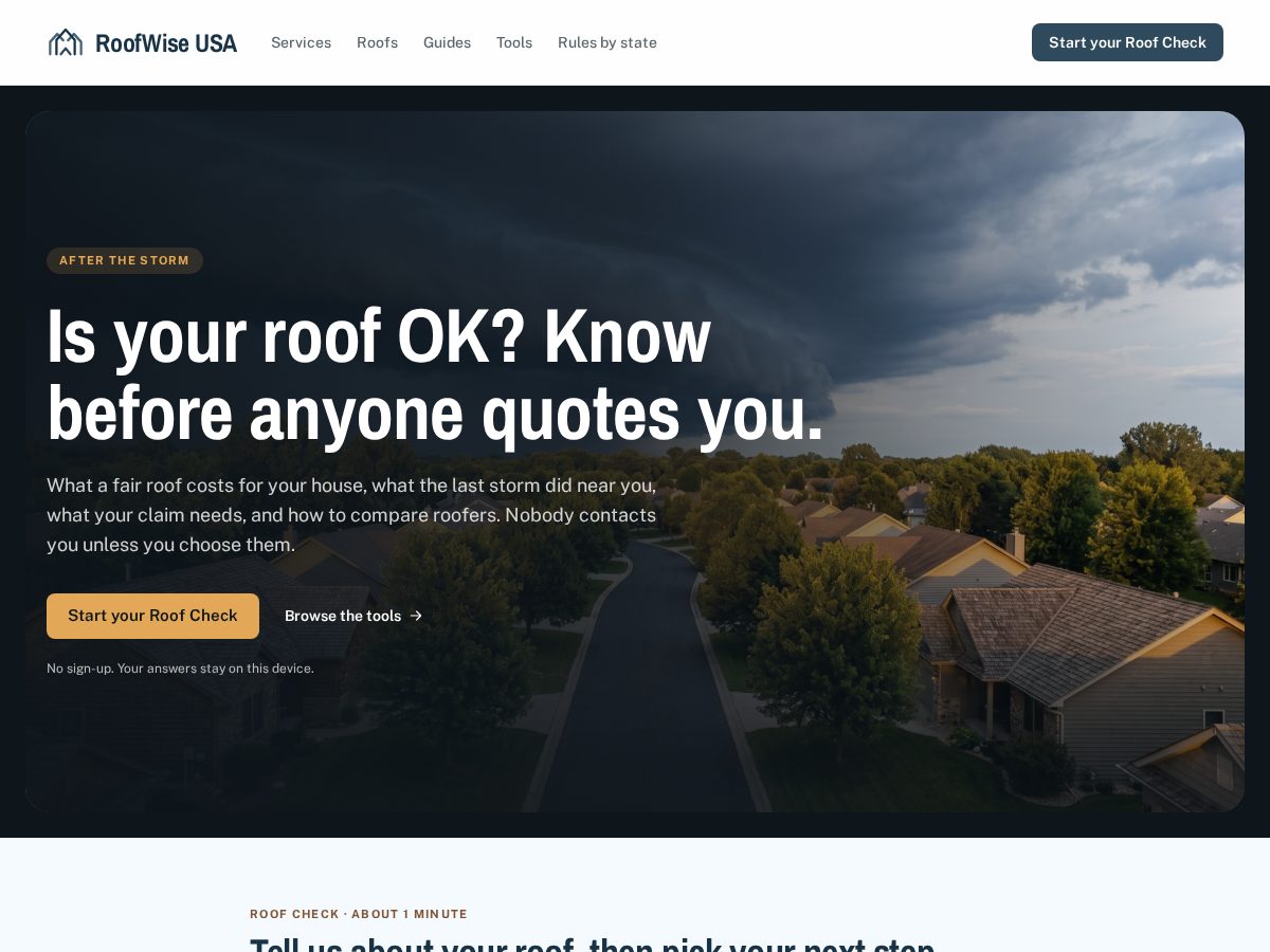 Landing-page snapshot of roofwiseusa.com