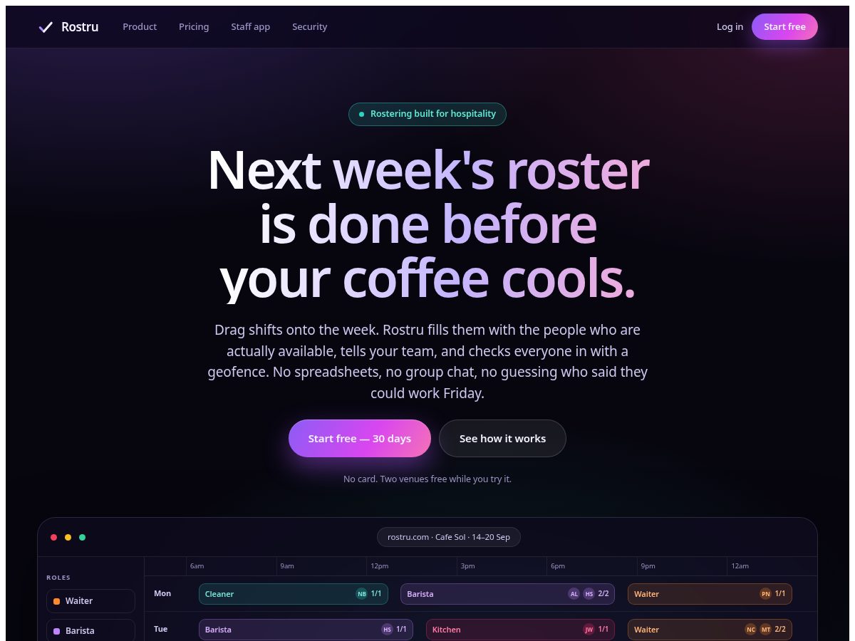 Landing-page snapshot of rostru.com