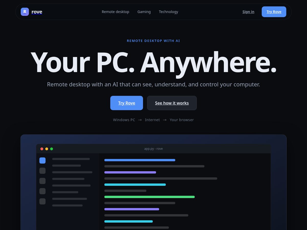 Landing-page snapshot of rovecloud.stream