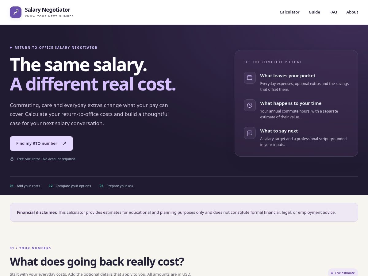 Landing-page snapshot of rtosalary.com