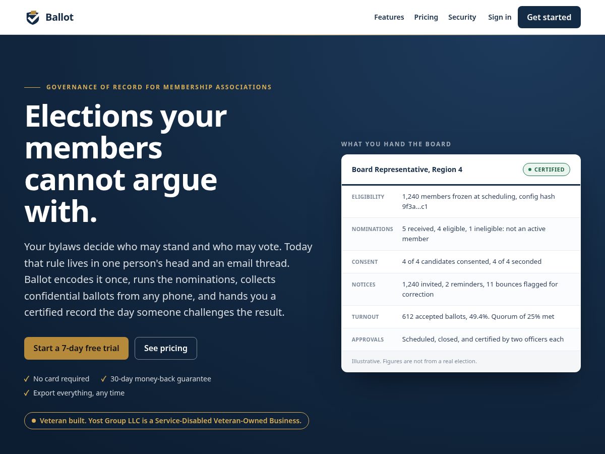 Landing-page snapshot of runballot.com