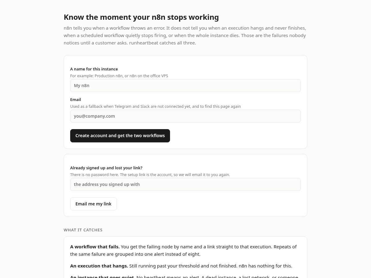 Landing-page snapshot of runheartbeat.com