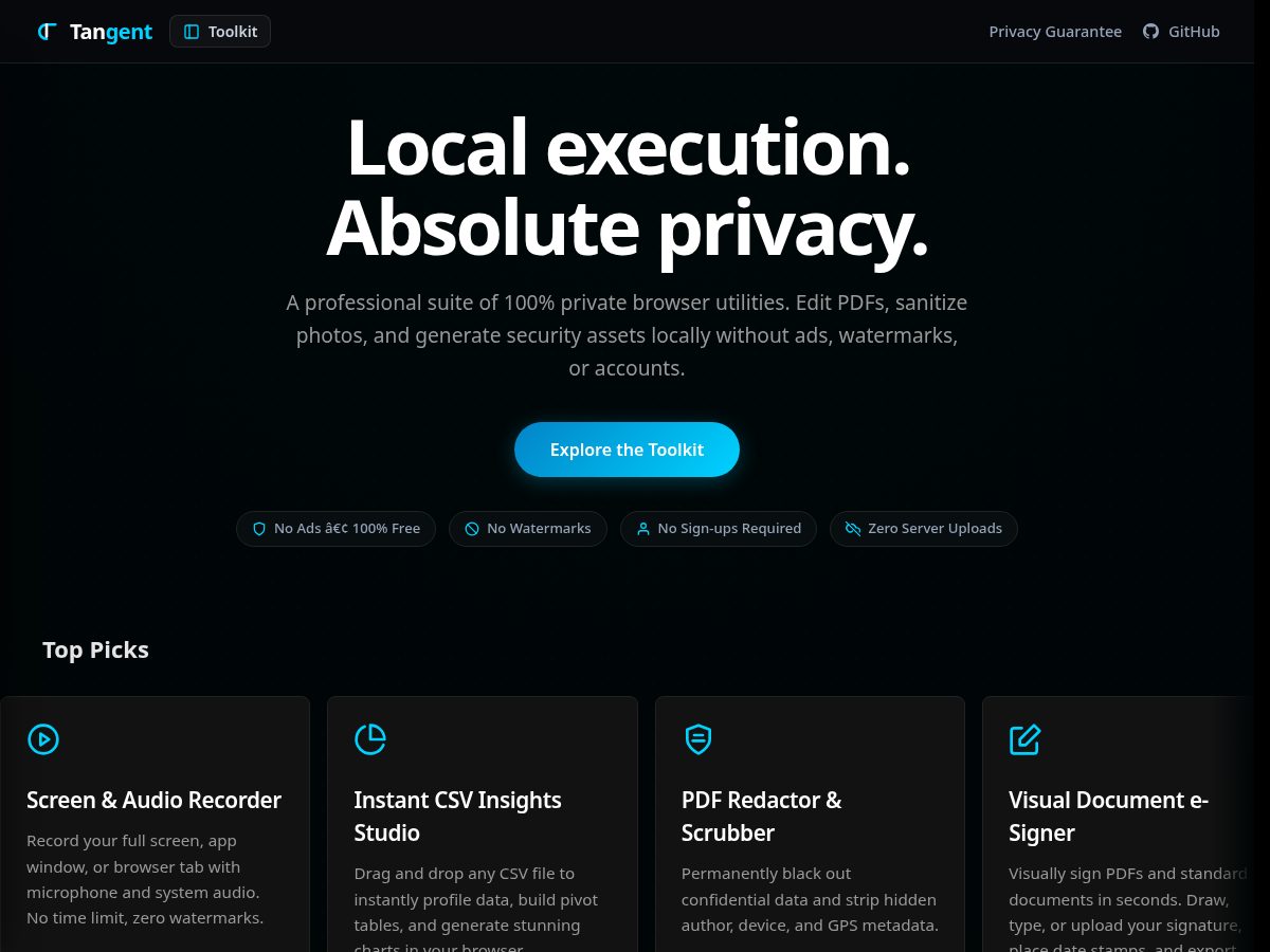 Landing-page snapshot of runtangent.com