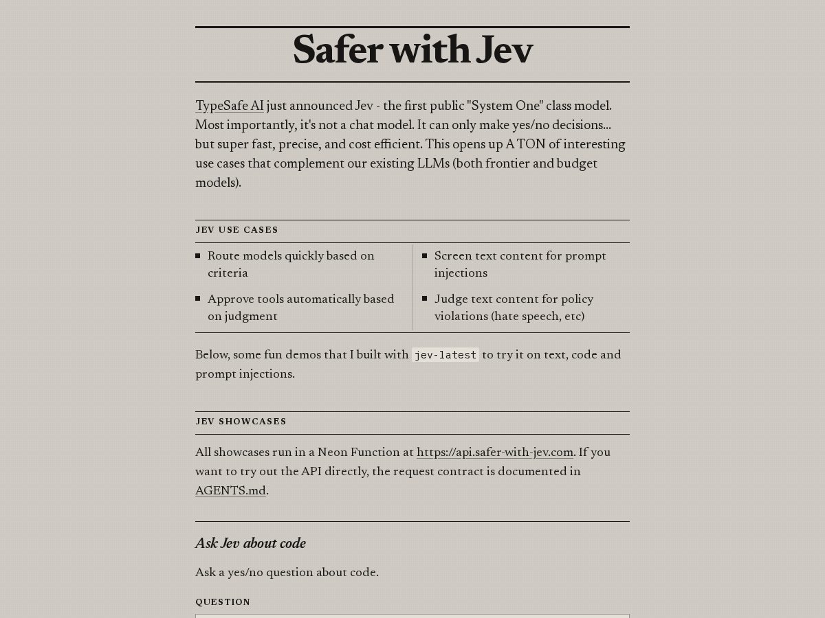 Landing-page snapshot of safer-with-jev.com
