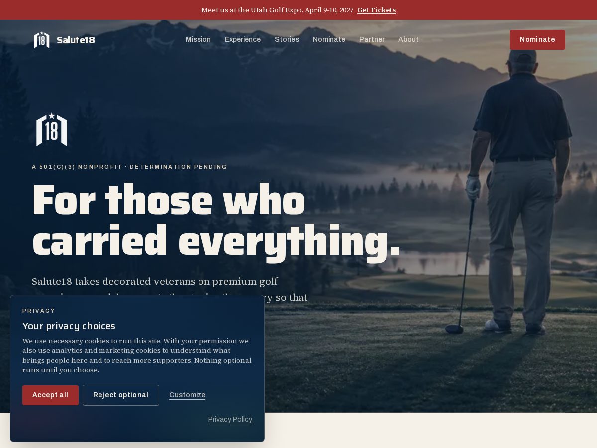 Landing-page snapshot of salute18.org