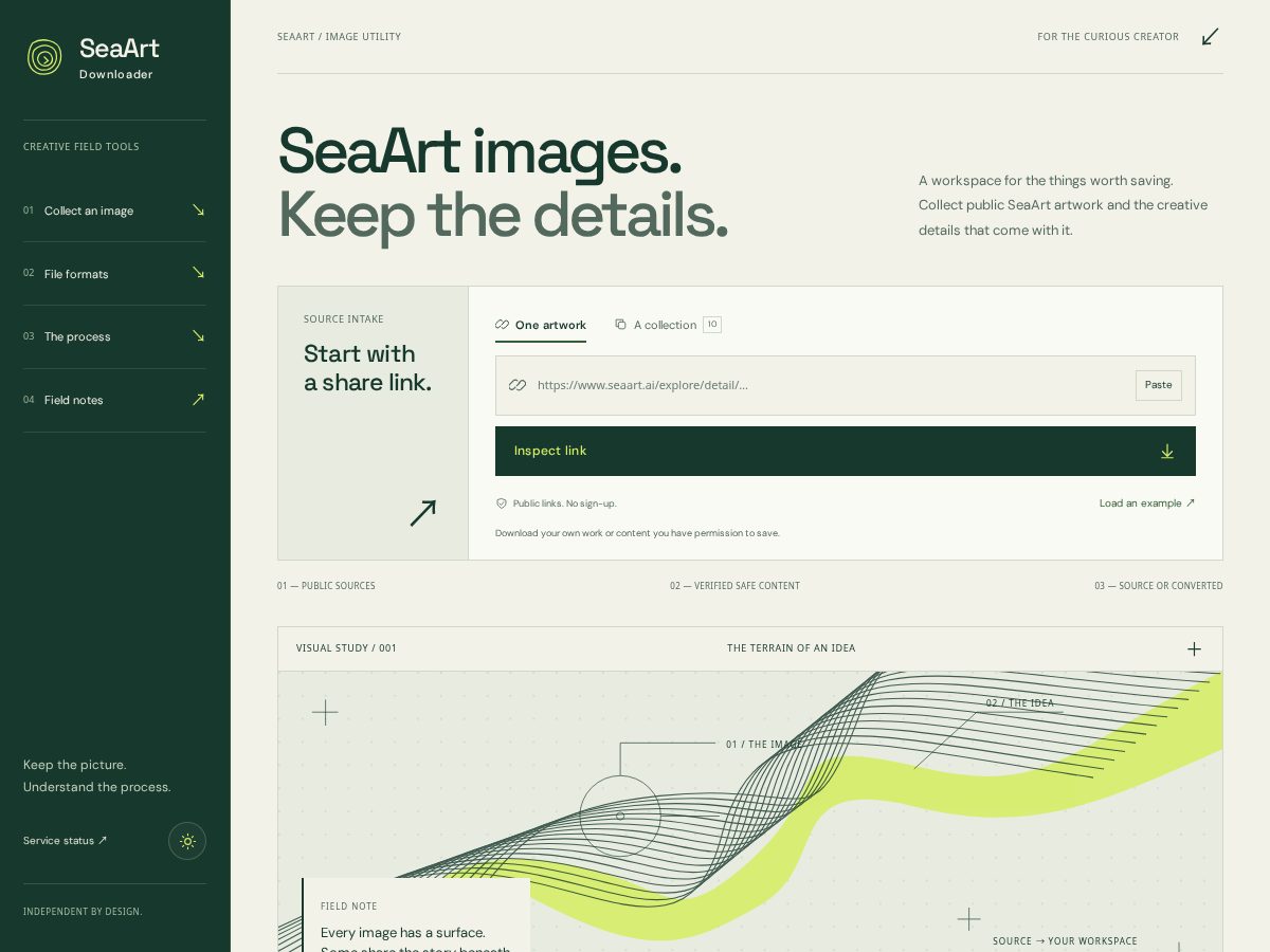 Landing-page snapshot of seaartdownloader.com