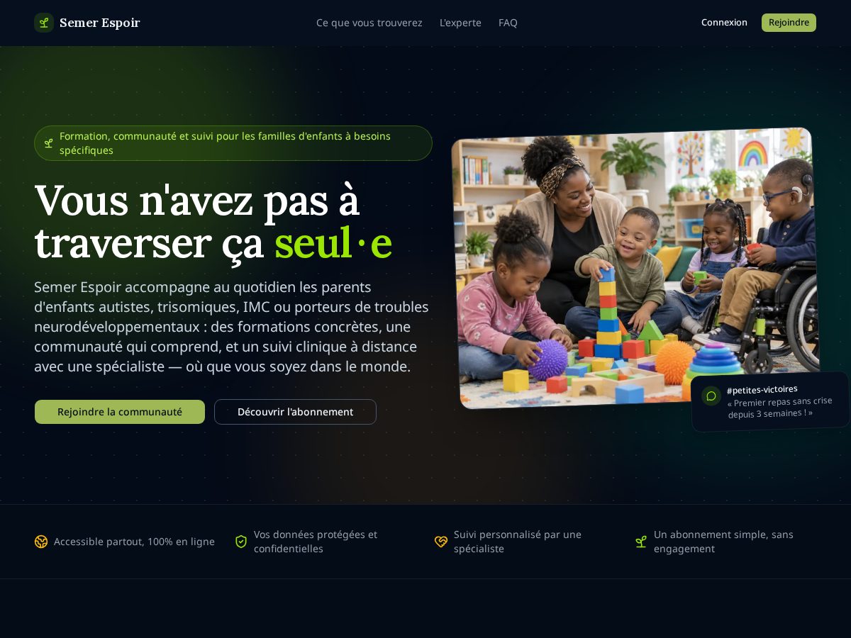 Landing-page snapshot of semerespoir.com