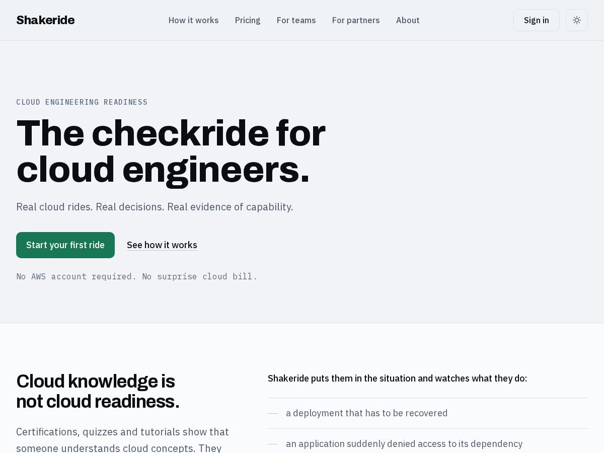 Landing-page snapshot of shakeride.com