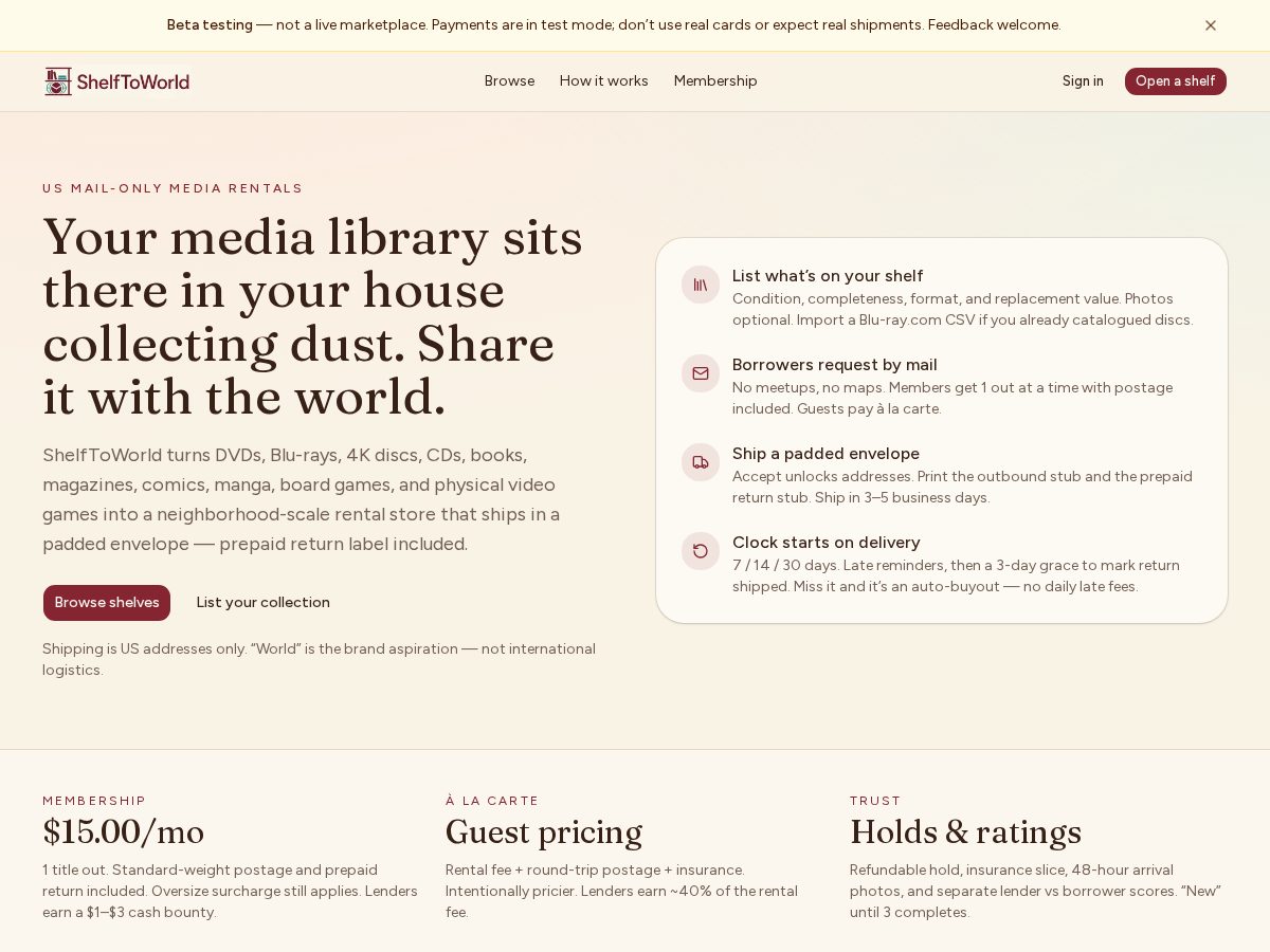 Landing-page snapshot of shelftoworld.com