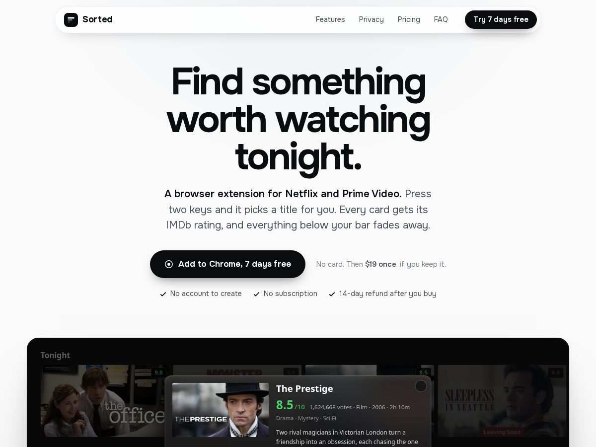 Landing-page snapshot of showsorted.com