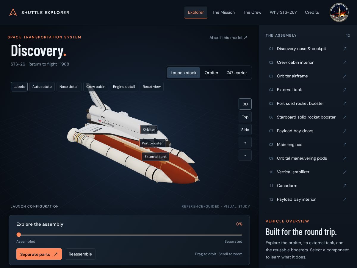 Landing-page snapshot of shuttleexplorer.com