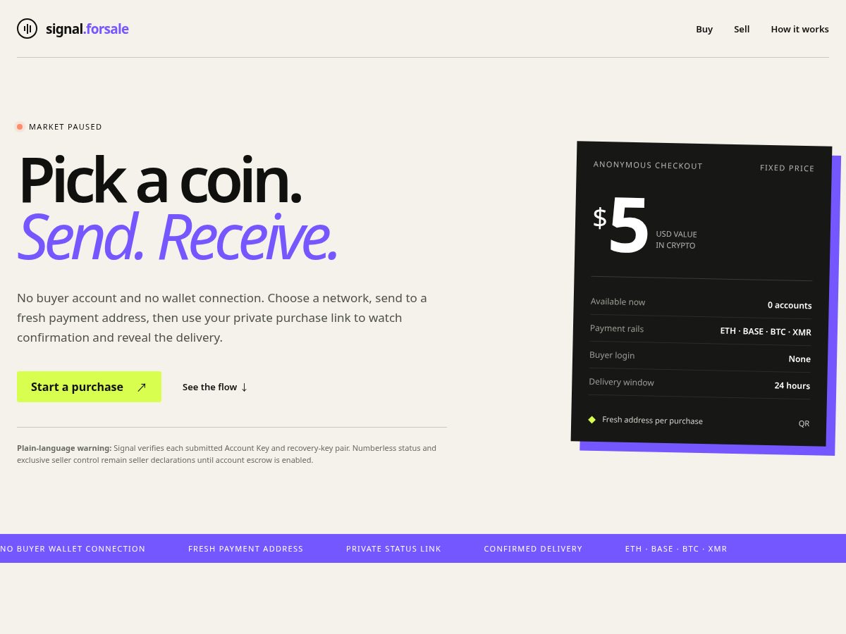Landing-page snapshot of signal.forsale