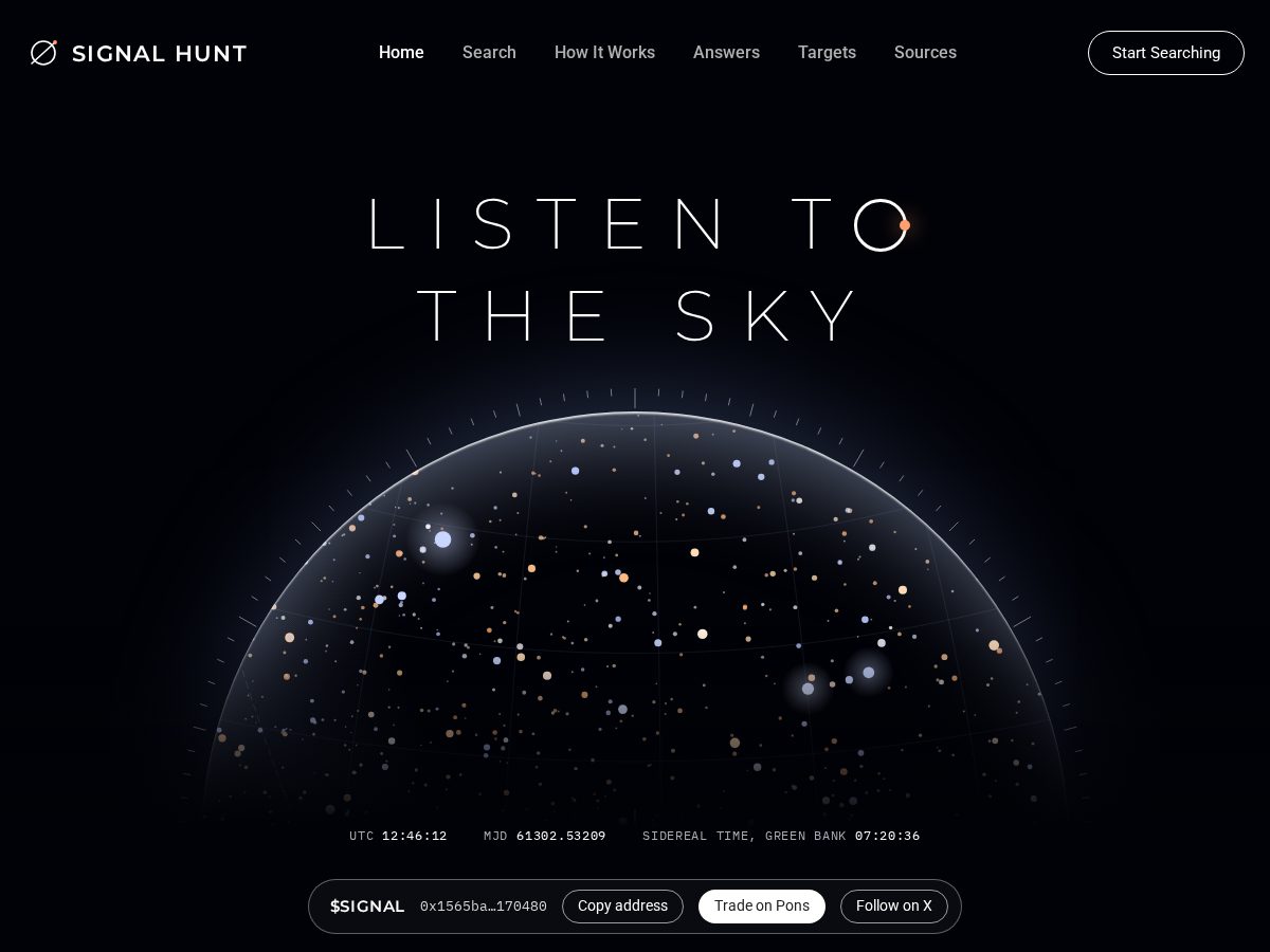 Landing-page snapshot of signalhunt.space