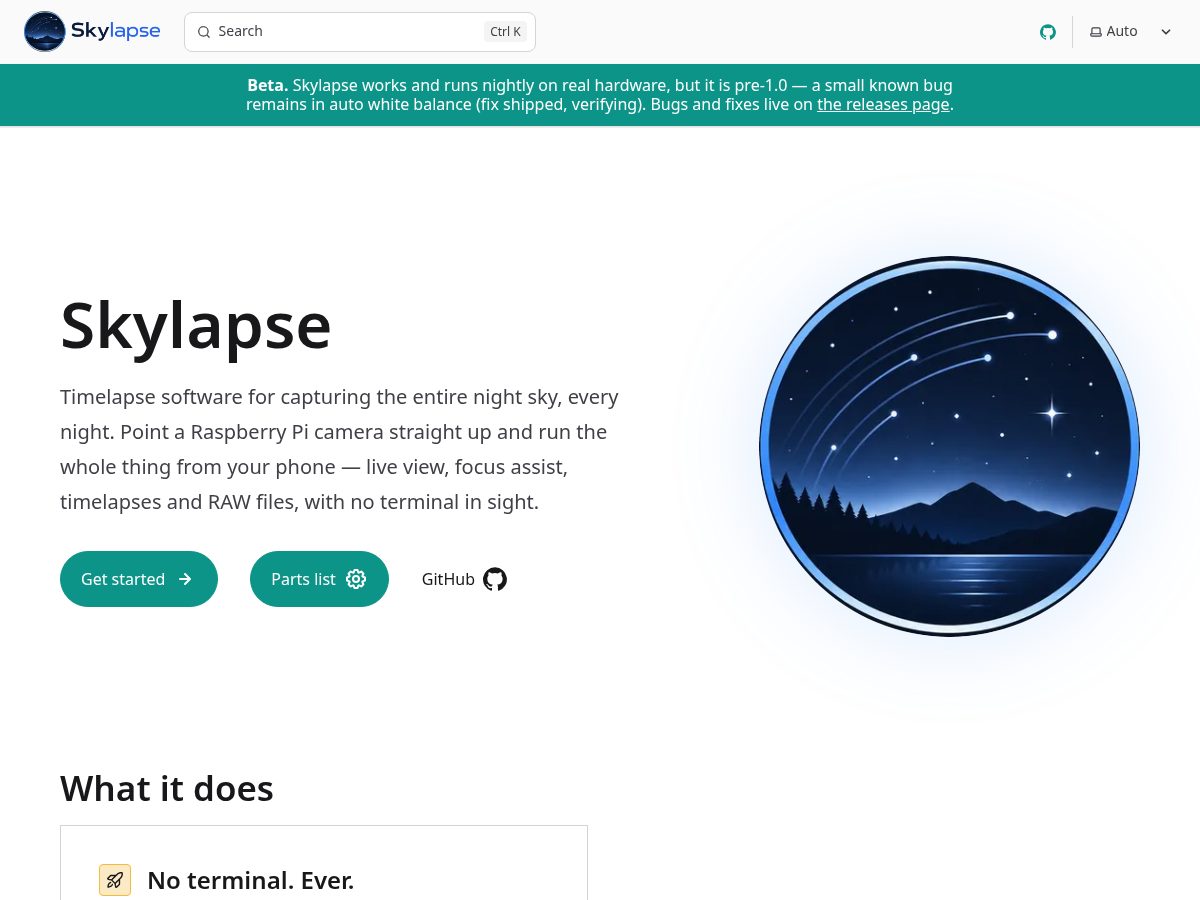Landing-page snapshot of skylapse.dev