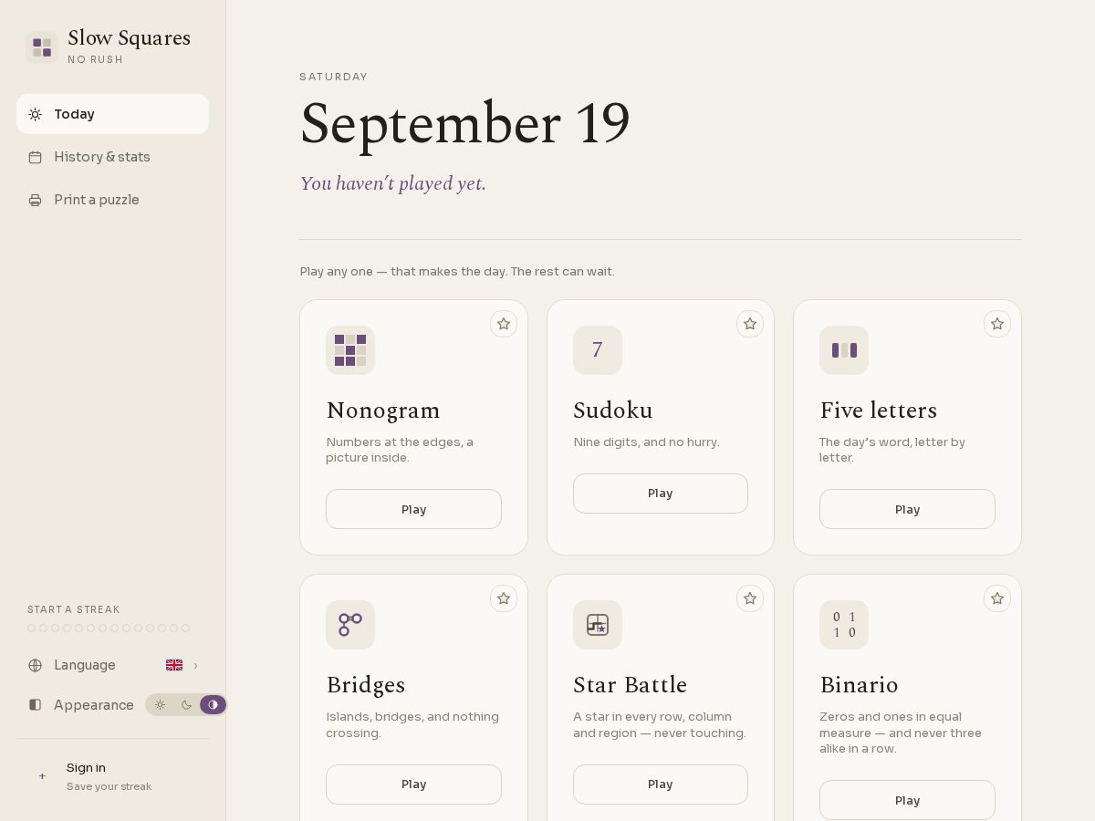 Landing-page snapshot of slowsquares.com