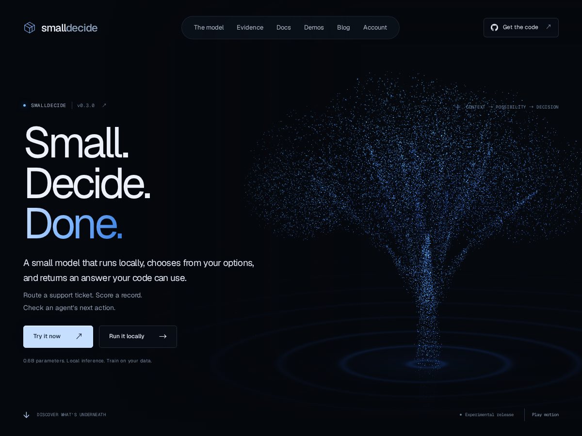 Landing-page snapshot of smalldecide.com