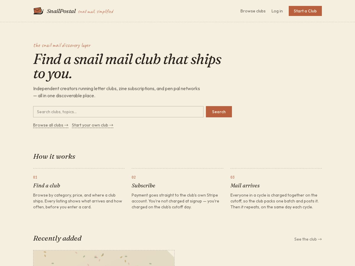 Landing-page snapshot of snailpostal.com