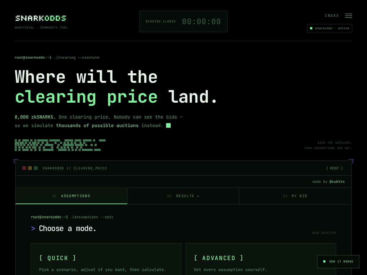 Landing-page snapshot of snarkodds.fun