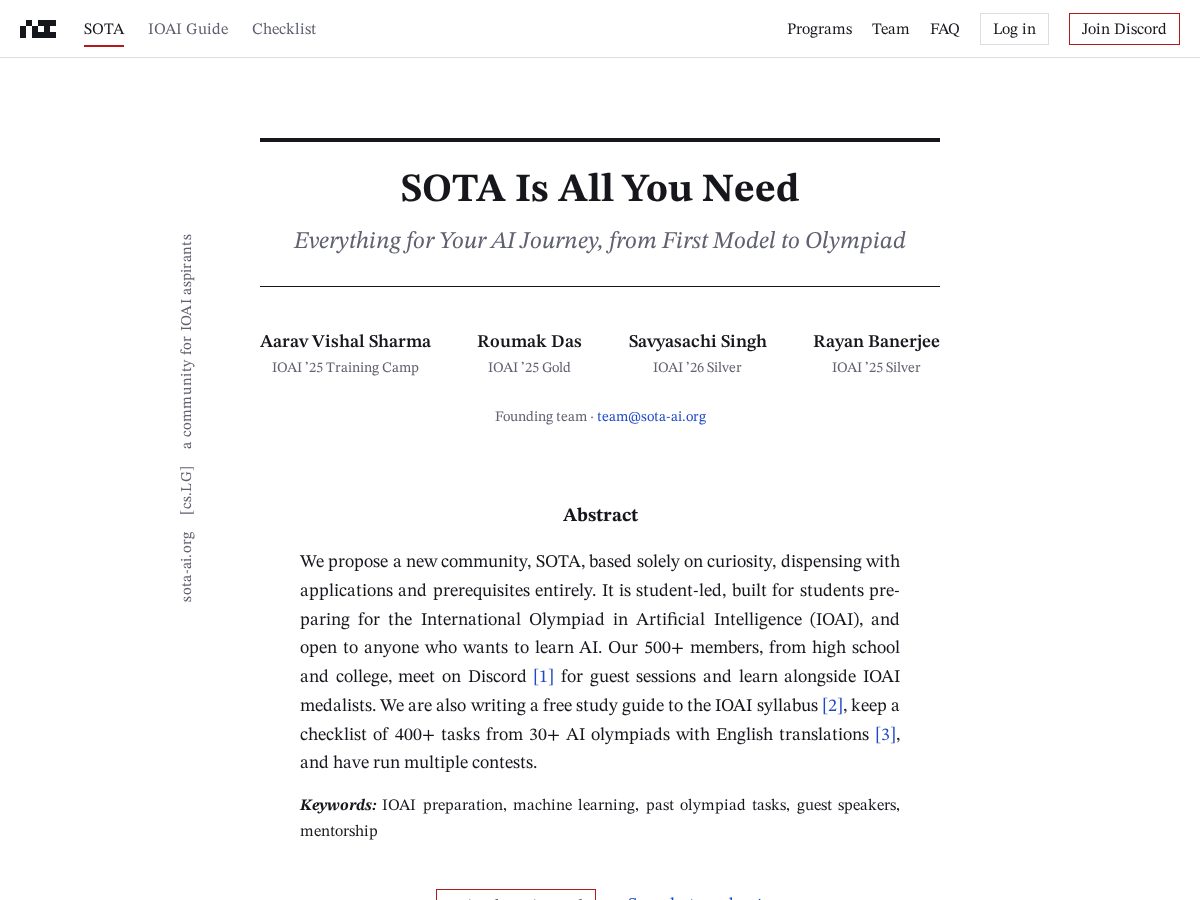Landing-page snapshot of sota-ai.org