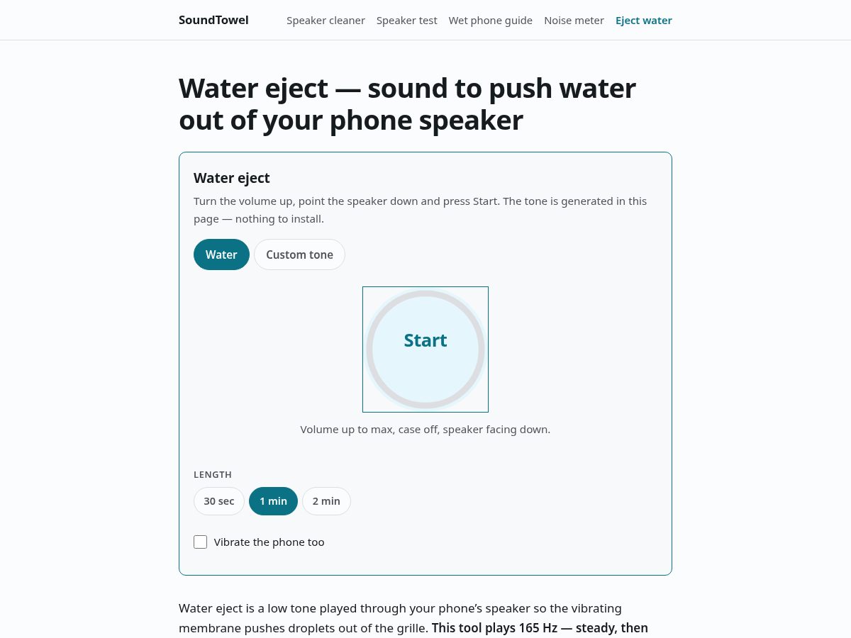 Landing-page snapshot of soundtowel.com