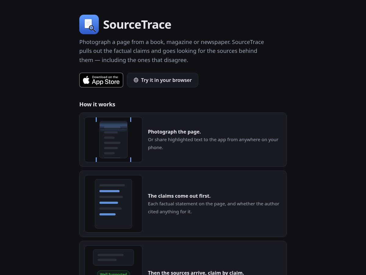 Landing-page snapshot of sourcetrace.page