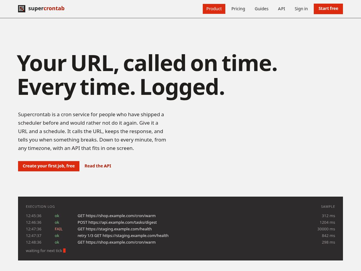 Landing-page snapshot of supercrontab.com