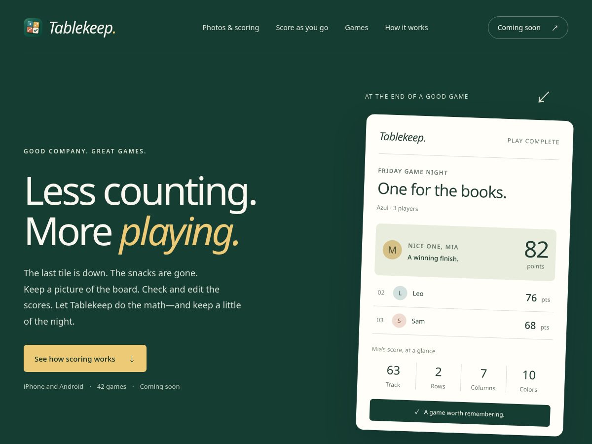 Landing-page snapshot of tablekeep.games