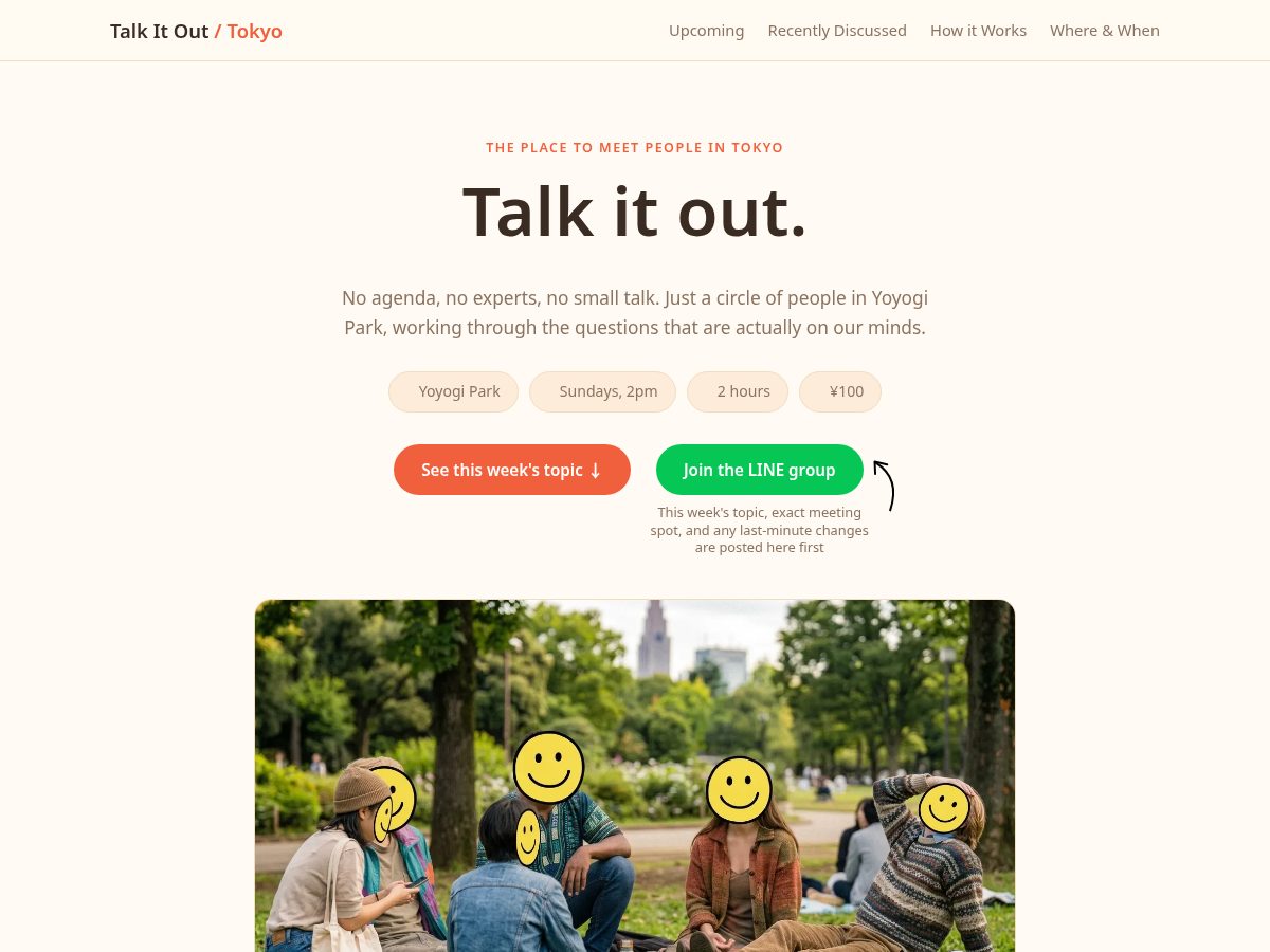 Landing-page snapshot of talkitouttokyo.com
