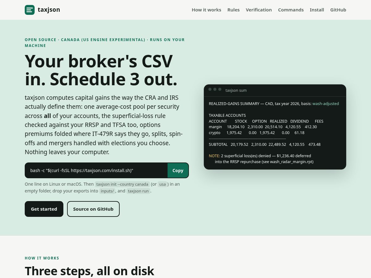 Landing-page snapshot of taxjson.com