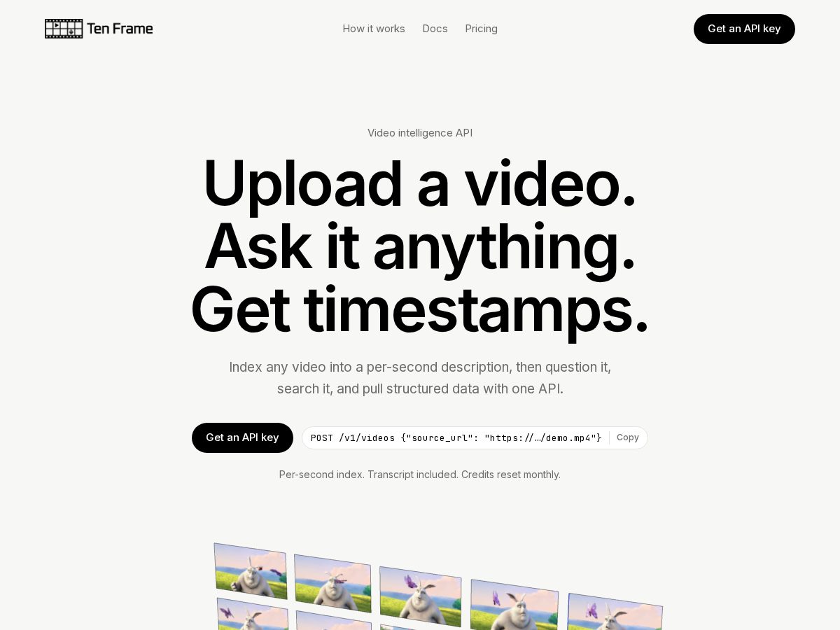 Landing-page snapshot of tenframe.dev