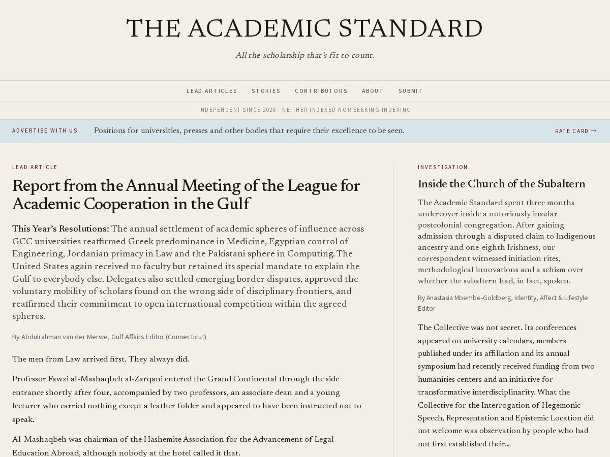 Landing-page snapshot of theacademicstandard.org