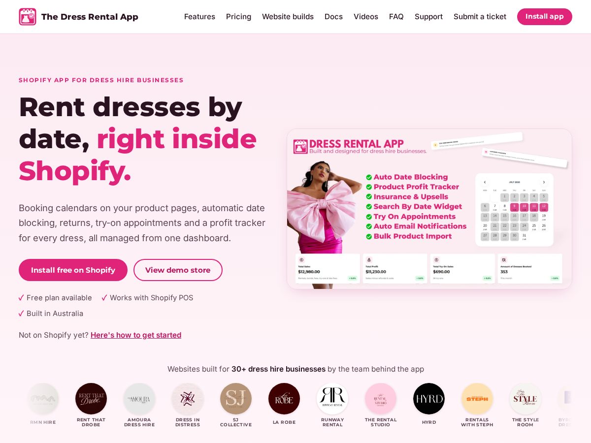 Landing-page snapshot of thedressrentalapp.com
