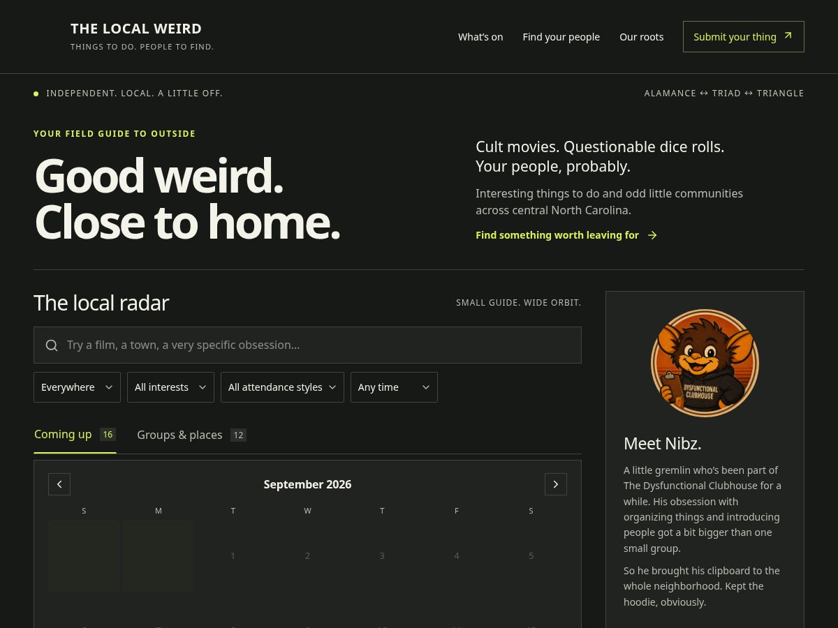 Landing-page snapshot of thelocalweird.com