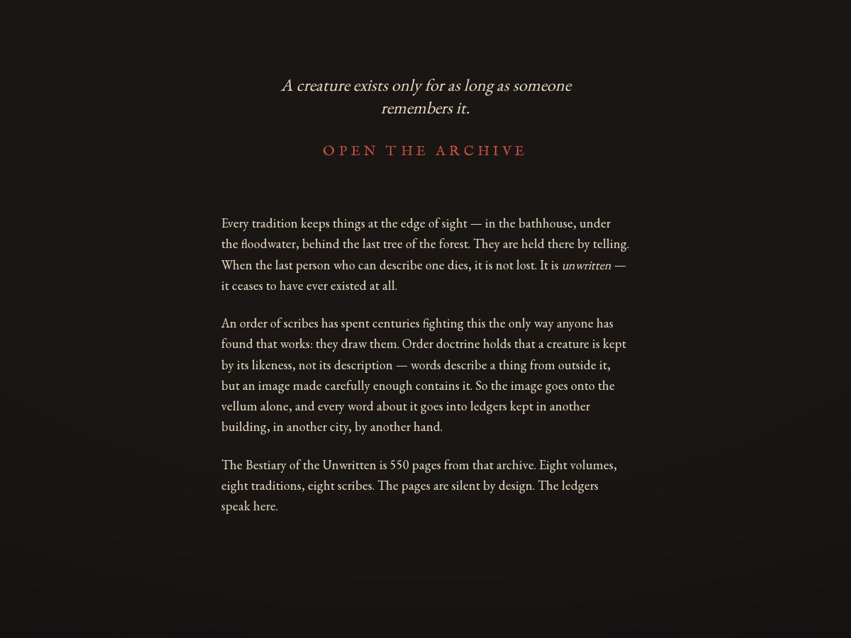 Landing-page snapshot of theunwritten.wtf