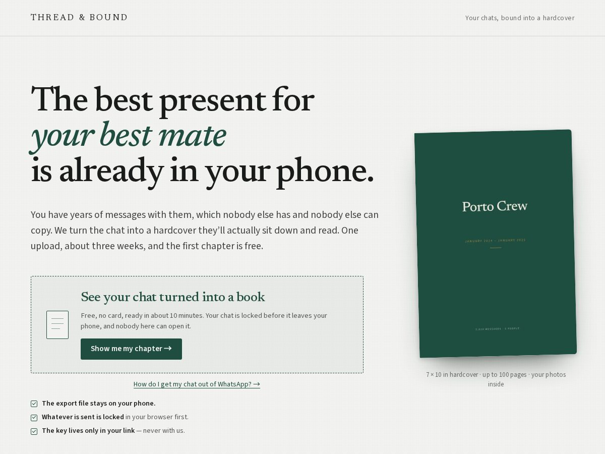 Landing-page snapshot of threadandbound.com