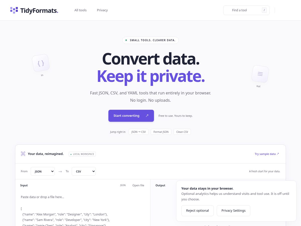 Landing-page snapshot of tidyformats.com