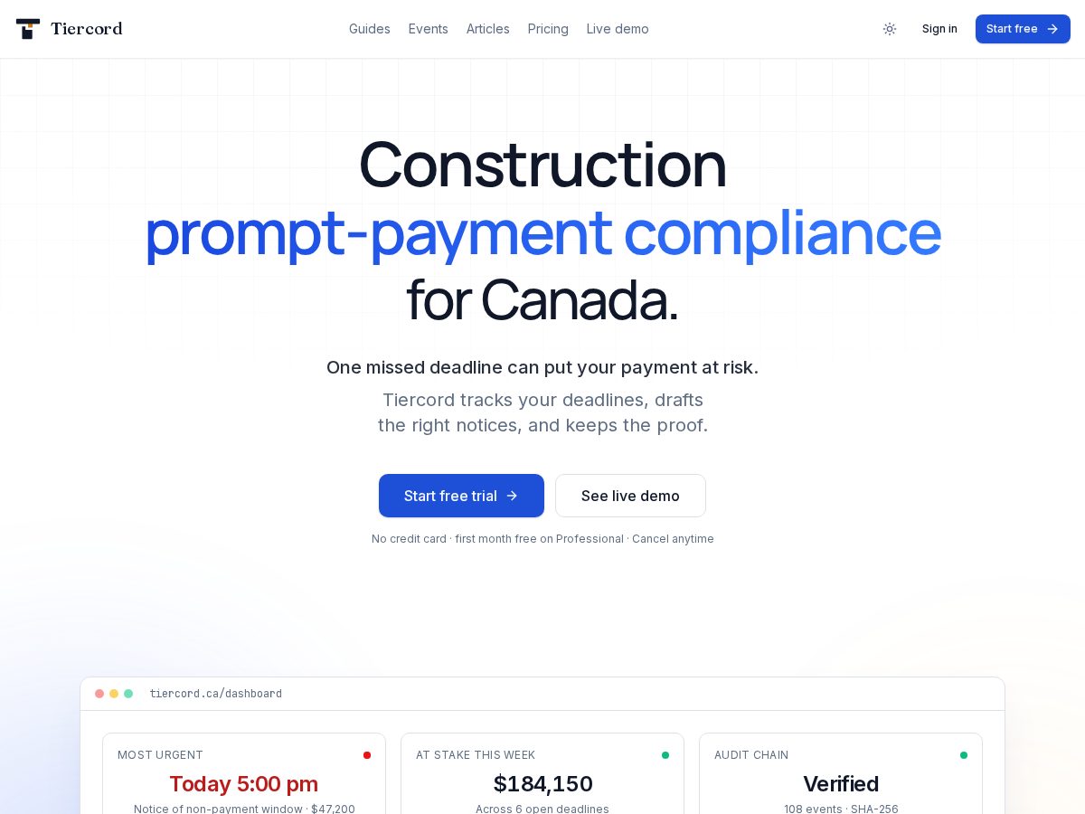 Landing-page snapshot of tiercord.com
