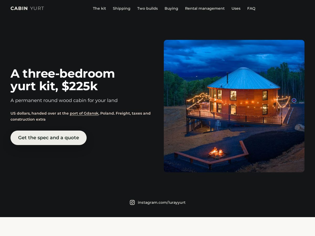 Landing-page snapshot of timberyurt.com