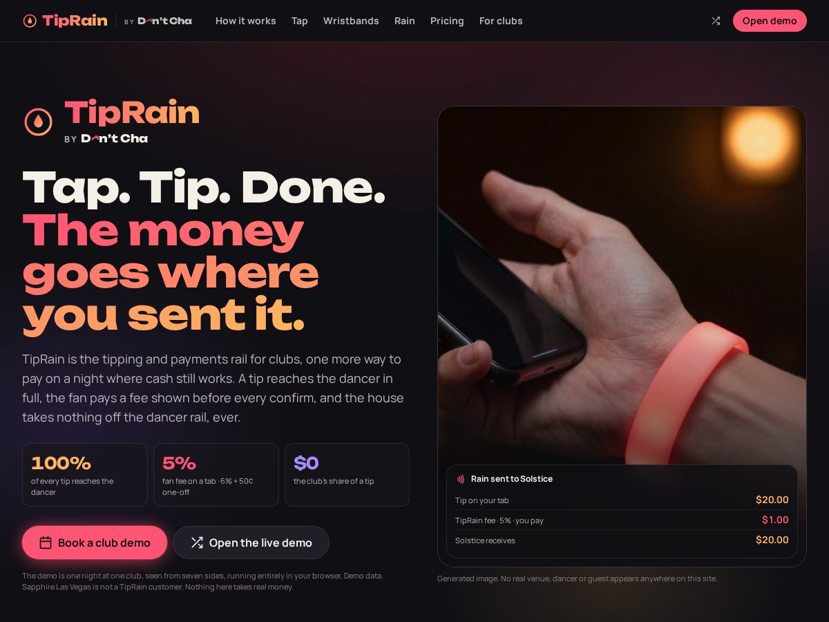 Landing-page snapshot of tiprain.com