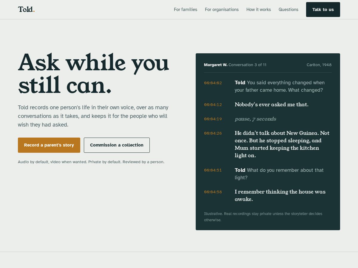 Landing-page snapshot of told.media