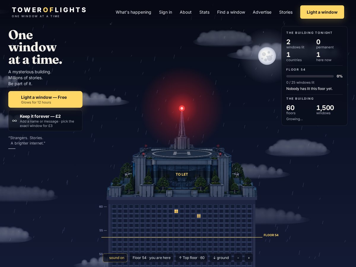 Landing-page snapshot of toweroflights.com