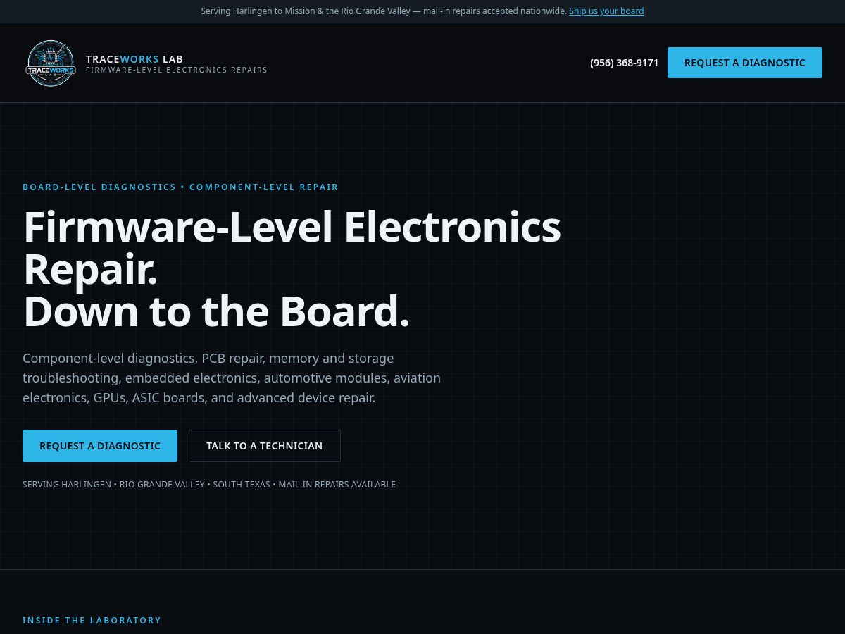 Landing-page snapshot of traceworkslab.com